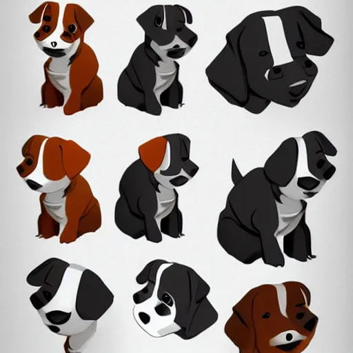 Image similar to cute jack russel terrier, concept art, character sheet, character design, by cory loftis