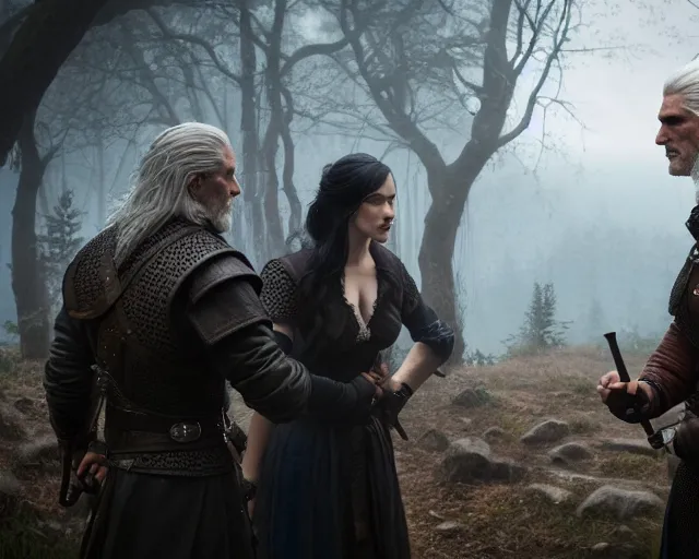 Image similar to 5 5 mm portrait photo of geralt arguing with yennefer of vengerberg. magical atmosphere. art by greg rutkowski. highly detailed 8 k. intricate. lifelike. soft light. nikon d 8 5 0.