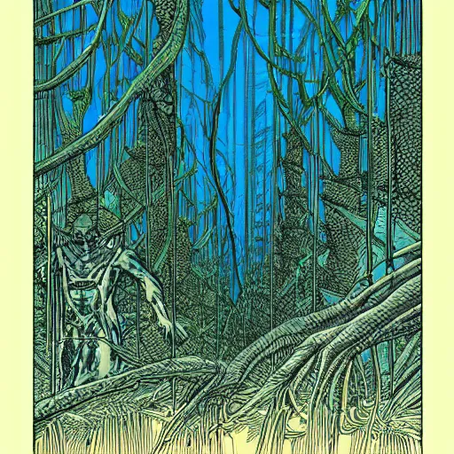 Prompt: dark jungle of artificial neural networks and neurons, neurons, highly detailed, in the style of Moebius, Jean Giraud