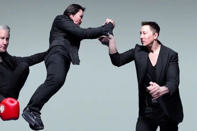 Prompt: Keanu reeves boxing elon musk