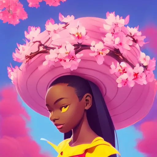 Image similar to body icon stylized minimalist an african girl in a pikatchu costume surrounded by cherry blossoms, loftis, cory behance hd by jesper ejsing, by rhads, makoto shinkai and lois van baarle, ilya kuvshinov, rossdraws, global illumination