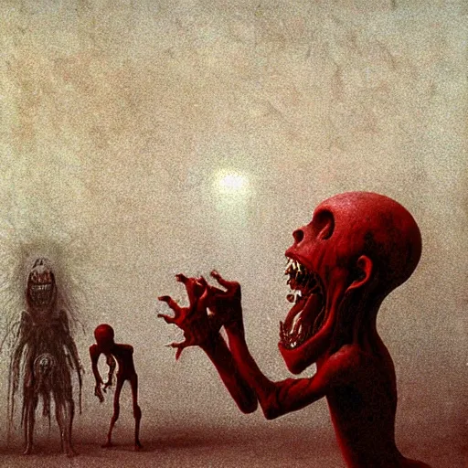 Image similar to a demonic alien screaming next to a baby nursery, beksinski, dariusz zawadzki