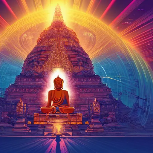 Image similar to the second coming of the buddah, by dan mumford and ross tran, cosmic, heavenly, god rays, intricate detail, cinematic, 8 k, cel shaded, unreal engine, featured on artstation, pixiv