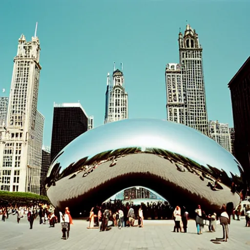 Prompt: award - winning photos of the chicago bean as a stringed bean, incredibly detailed, kodak film, 5 0 mm