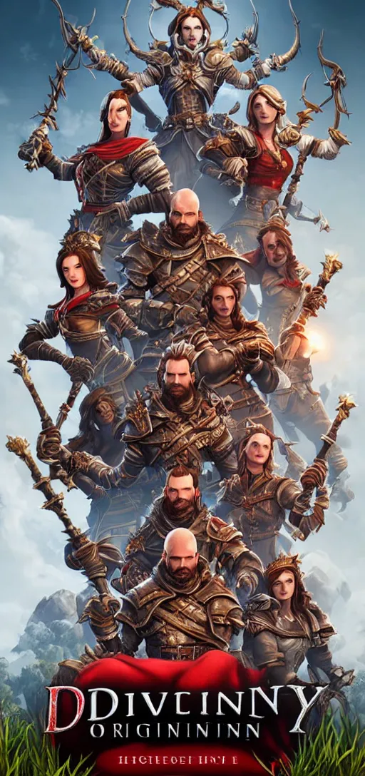 Image similar to divinity original sin 2 movie poster, high detail