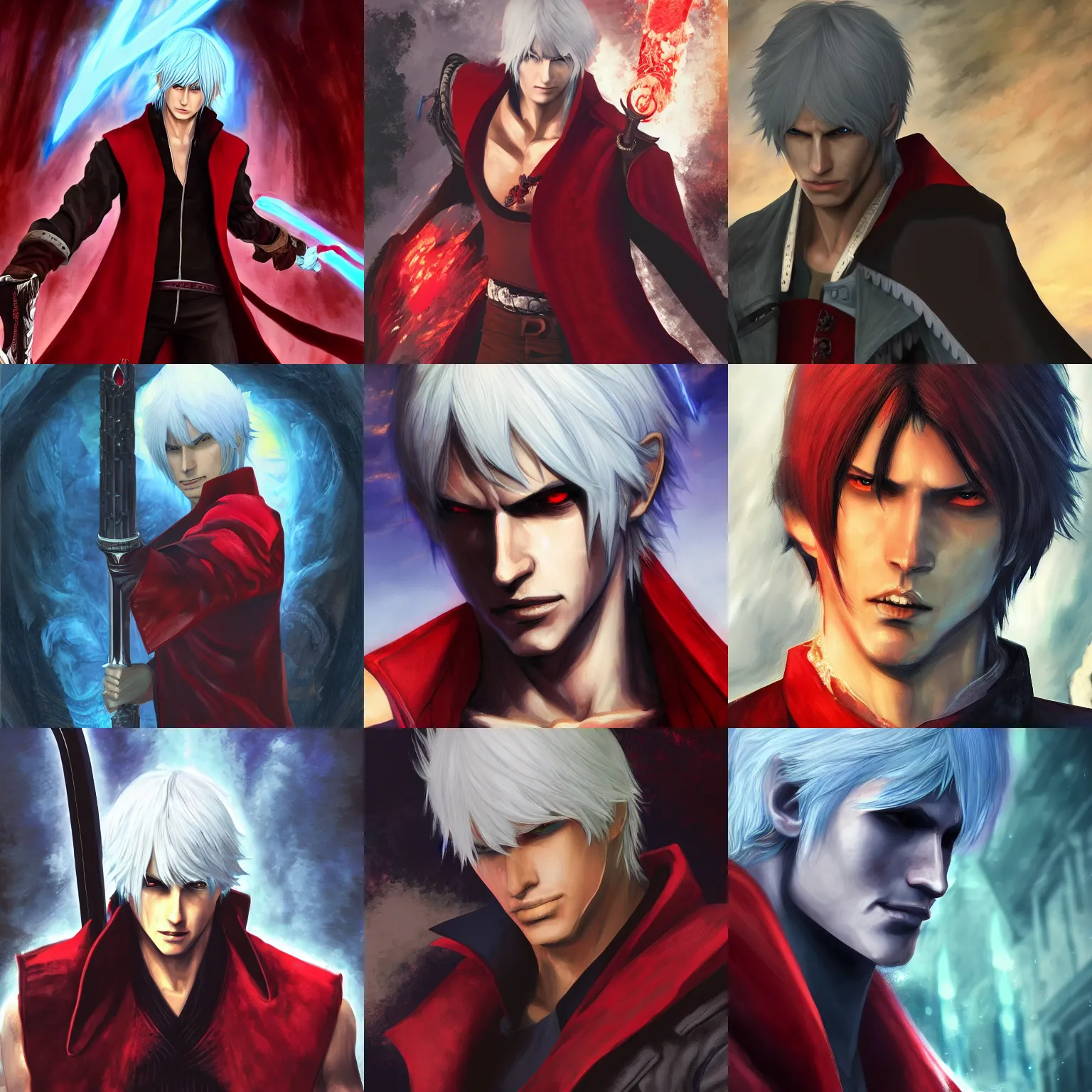 Prompt: a portrait of a dante from devil may cry in a scenic environment by tite kubo, hightly detailed, incredible quality, trending on artstation, oil on canvas, digital art, 4 k