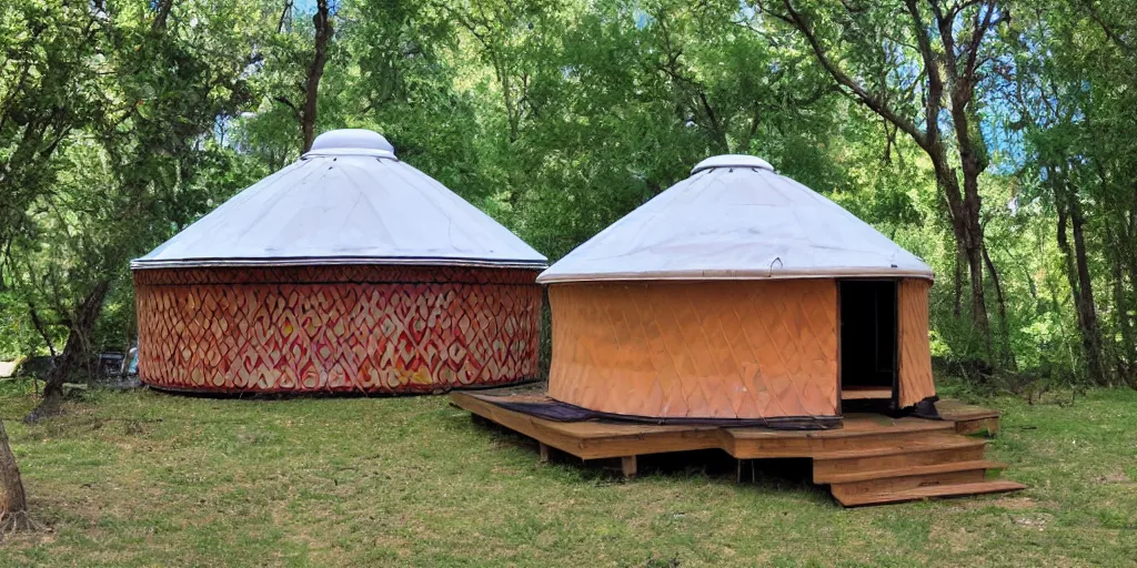 Image similar to modern yurt in the style of george suyama