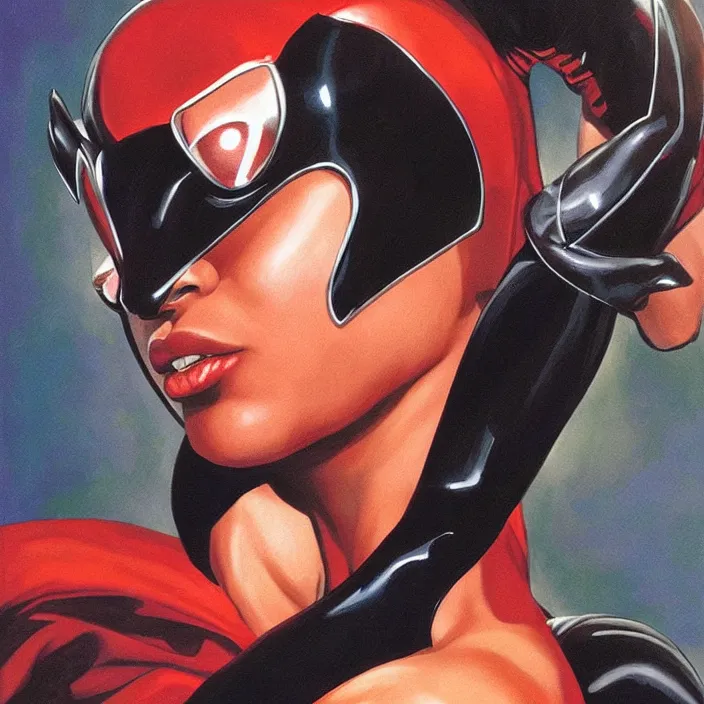 Image similar to sade adu as cyclops from x-men, painting by alex ross,