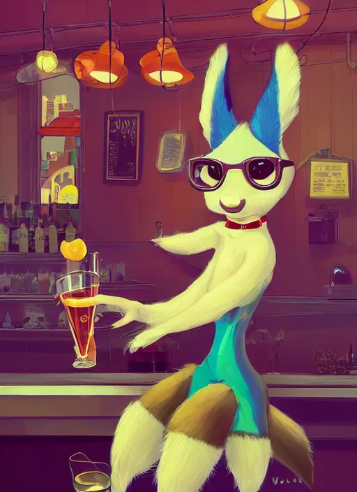 Image similar to squirrel anthro as a dapper bartender with a big, fluffy tail, retro futurism, art deco, detailed painterly digital art style by WLOP and Cory Loftis, 🐿🍸🍋, furaffinity, trending on artstation