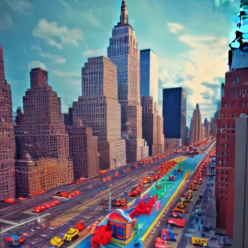 Prompt: ( ( new york ) ) made of kid's toys!!!!, by aaron slim, amazing details, atmospheric, 4 k, aesthetic octane render, street view, warm hue's