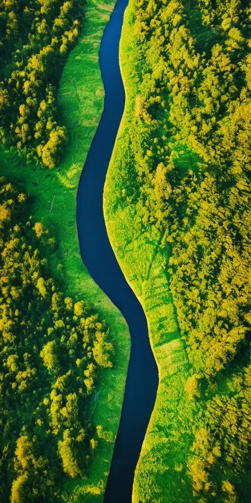 Image similar to wide!!! landscape photo of river that follows the distinct shape of a lateral human spinal!! column!!!, high detail, drone photo, golden hour, lush green vegetation, medium format