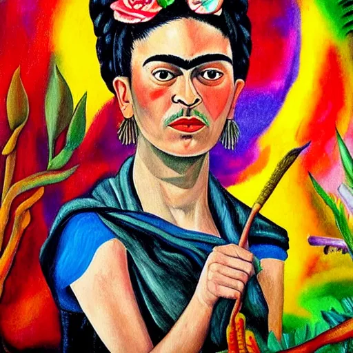 Prompt: frida kahlo painting of e. t. vivid