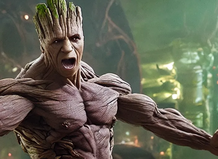 Prompt: film still of vin diesel as groot in the new guardians of the galaxy movie, 4 k, highly detailed face, detailed eyes