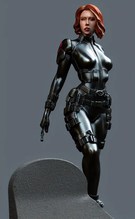 Image similar to black widow, bronze statue and silver, unreal engine, high detailed, holographic