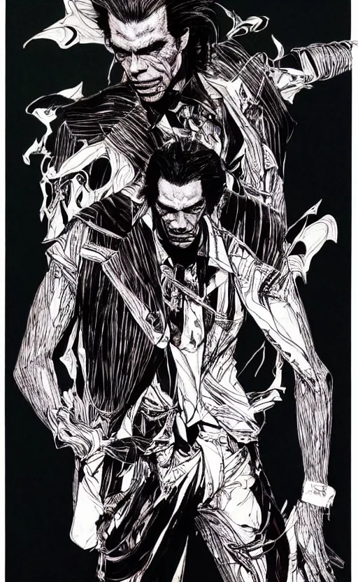 Image similar to full body portrait of nick cave with all the evil inside him, sumi - e lighting style, intricate linework, artstation, trending, highly detailed, smooth, focus, concept art by yoji shinkawa and glenn fabry, lee bermejo, gabriele dell'otto