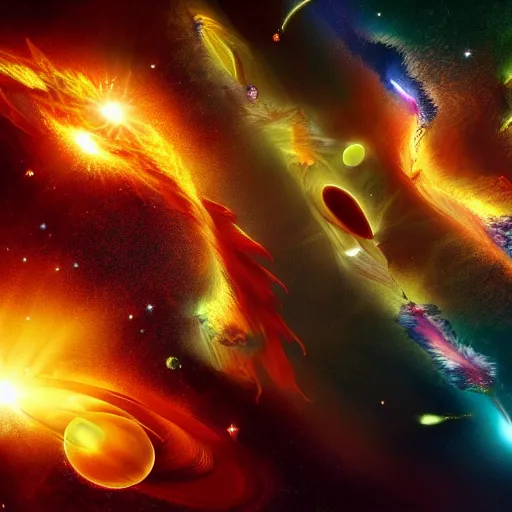 Prompt: Photo of a herd of fire breathing dragons planet hopping through the galaxy, HD, Awe Inspiring, Beautiful, digital art