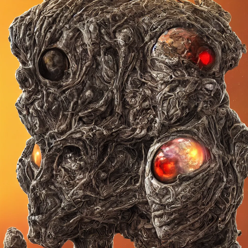 Prompt: by ed repka, a portrait of a martian alien with visible brain , grotesque face, big terrifying eyes, ultra realistic octane render, retro futuristic, 80s, air brush style, science fantasy, symmetry accurate features, very intricate details, reflection and refraction, artstation