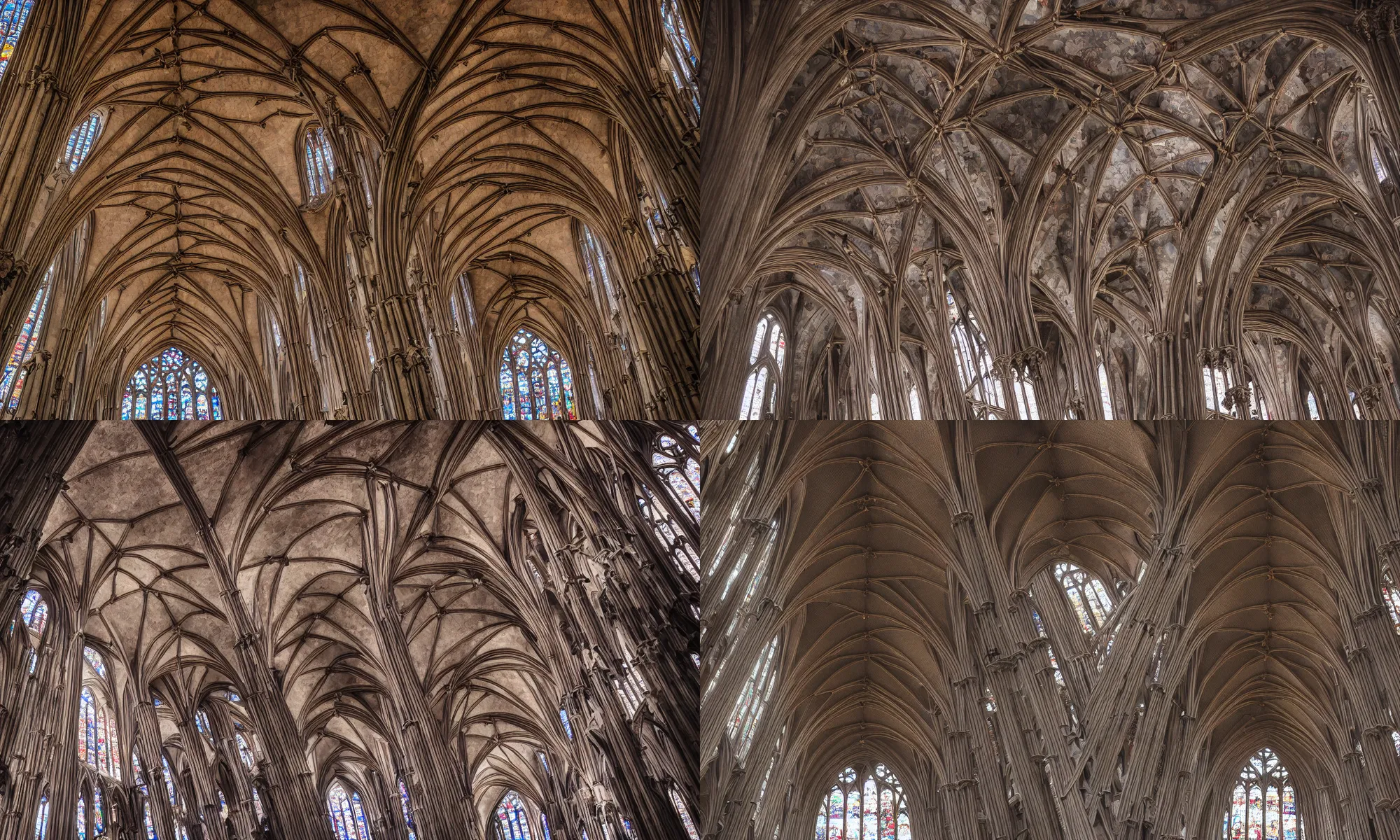 Prompt: the interior of a gothic cathedral, beautiful roof, DSLR photography