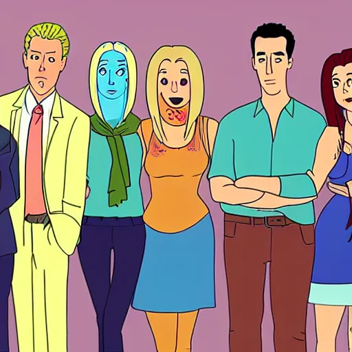 Image similar to still from the hit tv show friends in the style of bojack horseman