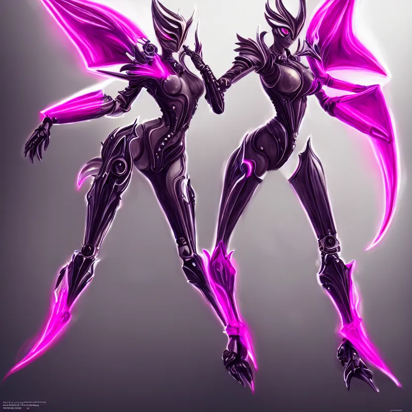 Image similar to highly detailed exquisite fanart, of a stunning beautiful female warframe, but as an anthropomorphic robot dragon, standing elegantly, shining reflective off-white plated armor, bright Fuchsia skin, sharp claws, full body shot, epic cinematic shot, realistic, professional digital art, high end digital art, DeviantArt, artstation, Furaffinity, 8k HD render, epic lighting, depth of field