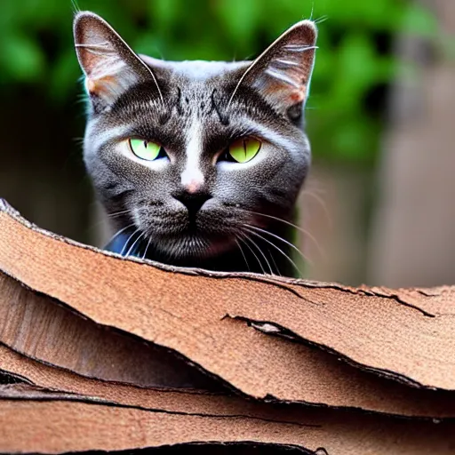 Prompt: cat made of bark