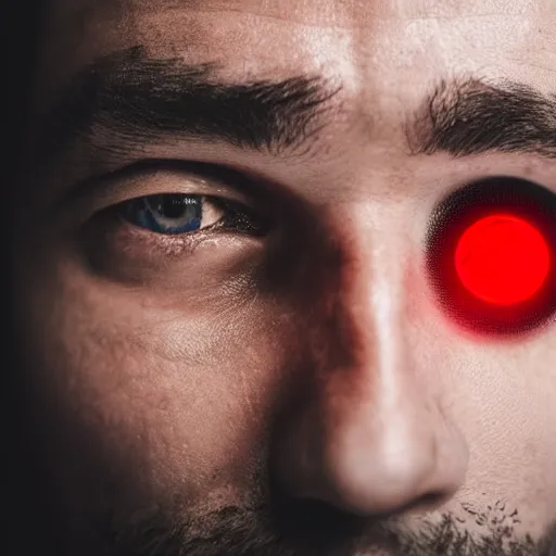 Image similar to a man with red glowing eyes