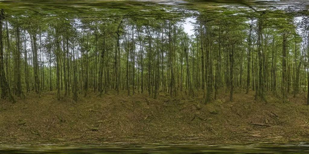 Image similar to a 360 photograph of a scary forest