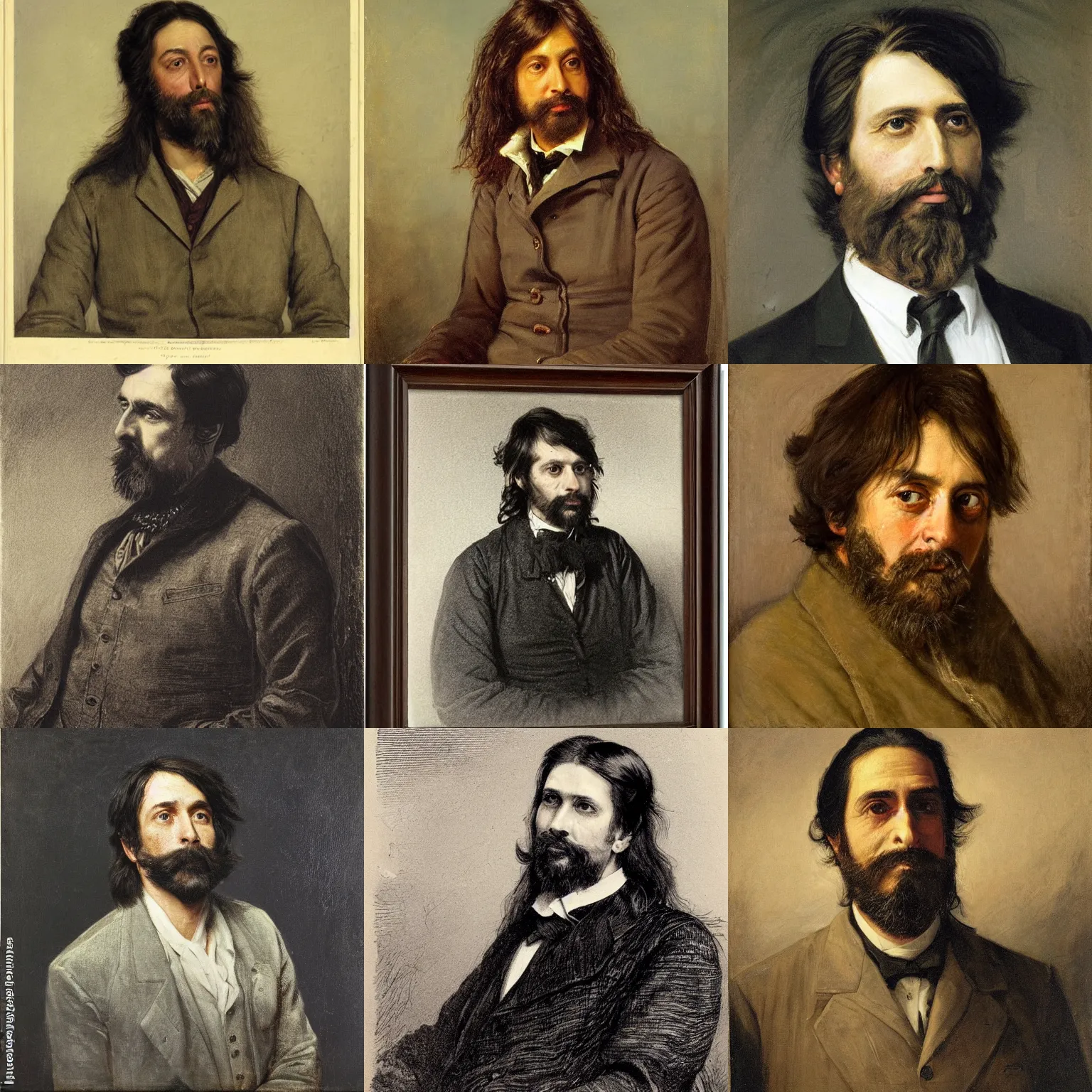 Prompt: a portrait of a man that looks like ray romano, with long hair and a thin, scraggly beard, by samuel luke fildes