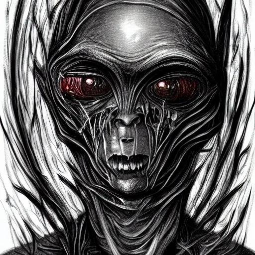 Image similar to surrealism grunge cartoon portrait sketch of Alien from Giger, by michael karcz, loony toons style, freddy krueger style, horror theme, detailed, elegant, intricate