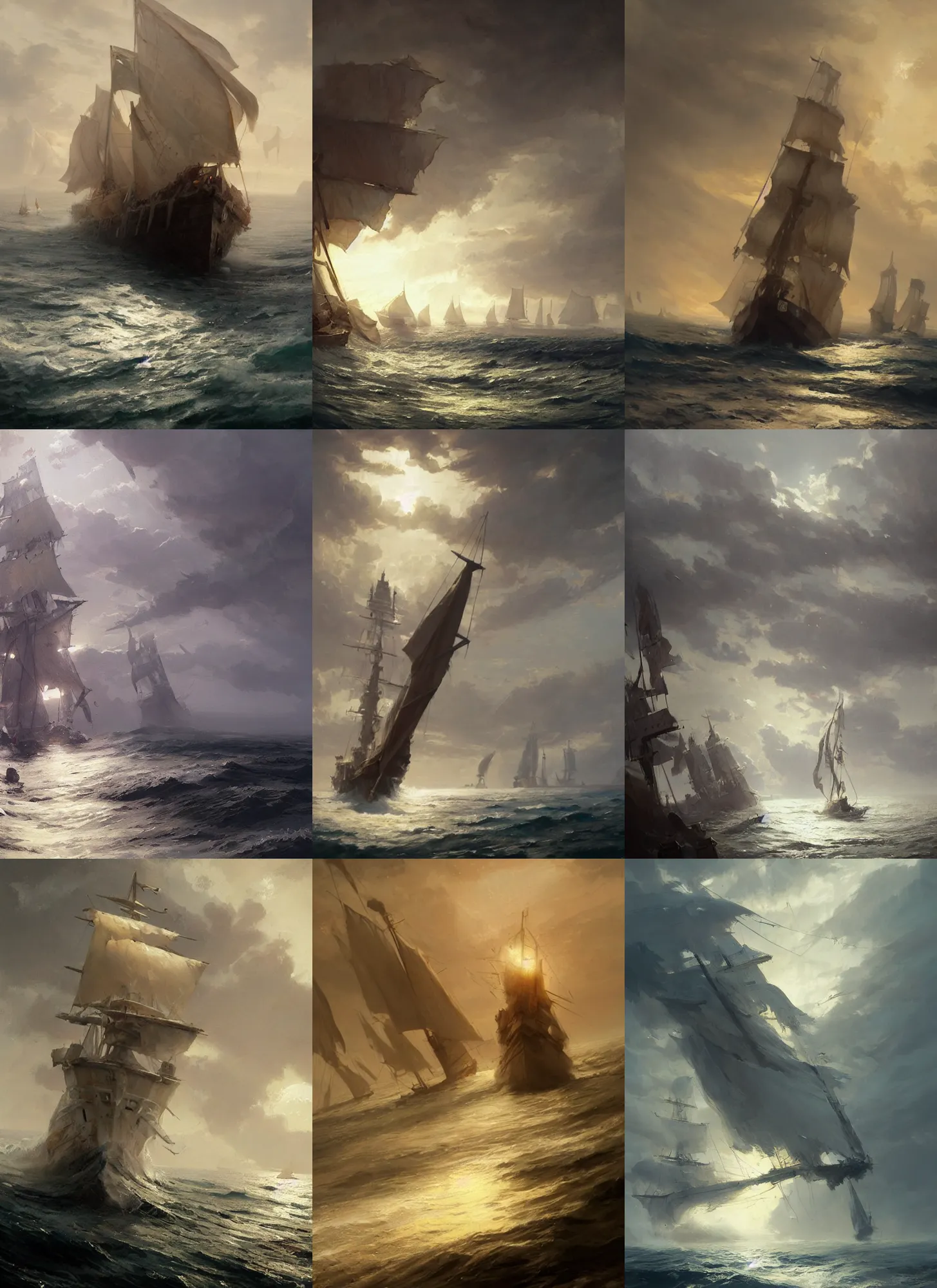 Prompt: in the raging sea white ship bearing lemon - yellow sails, by greg rutkowski, trending on artstation and unreal engine