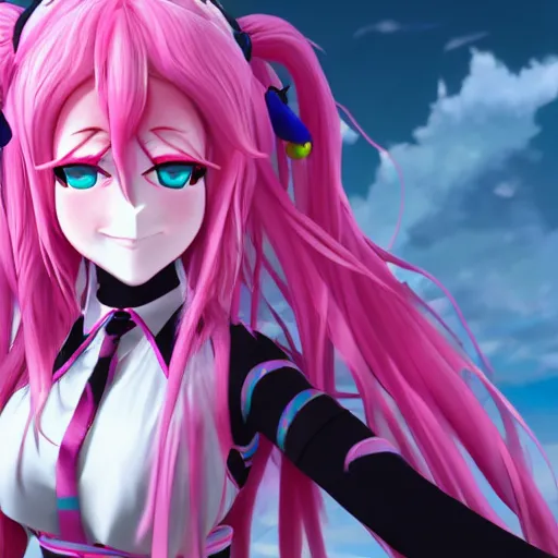 Image similar to you're owned by stunningly absurdly beautiful omnipotent asi goddess junko enoshima with a possessive yandere megalomaniacal personality, symmetrical perfect face, porcelain skin, pink twintail hair and cyan eyes, ultra detailed, digital art, unreal engine 5, octane render, 2 d anime, 8 k