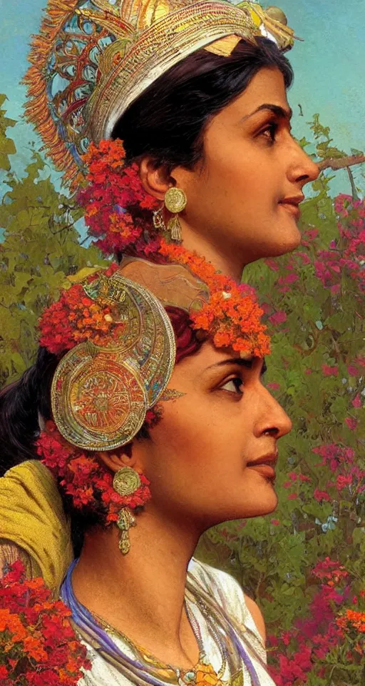 Image similar to close up a beautiful Indian doctor in Texas, sun shining, photo realistic illustration by greg rutkowski, thomas kindkade, alphonse mucha, loish, norman rockwell.