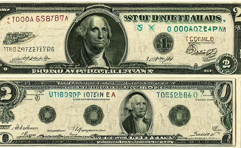 Prompt: rectangular photograph of three dollar u. s. currency note