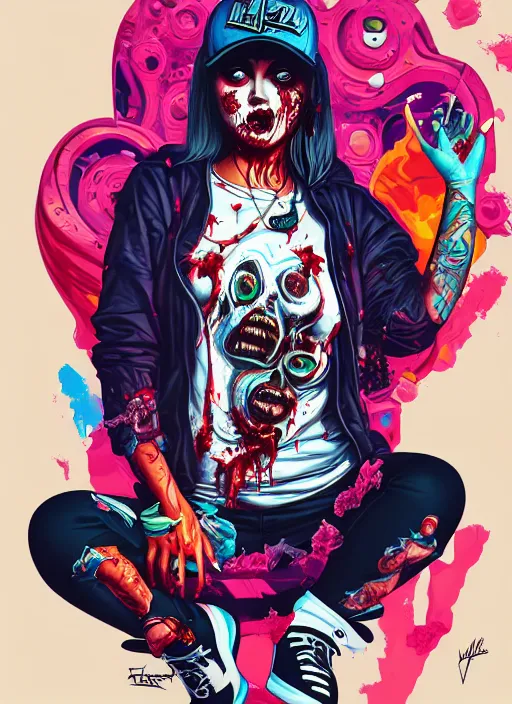 Image similar to zombie full body latina hiphop streetwear drip, tristan eaton, victo ngai, artgerm, rhads, ross draws