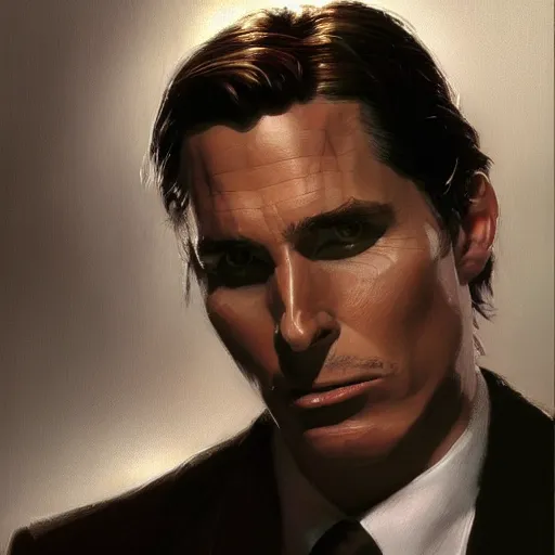 Image similar to Christian Bale as Patrick Bateman, Closeup character art by Donato Giancola, Craig Mullins, digital art, trending on artstation