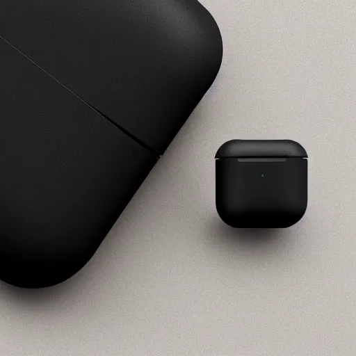 Prompt: black airpods pro case with marshmallow logo on it, studio, product photo