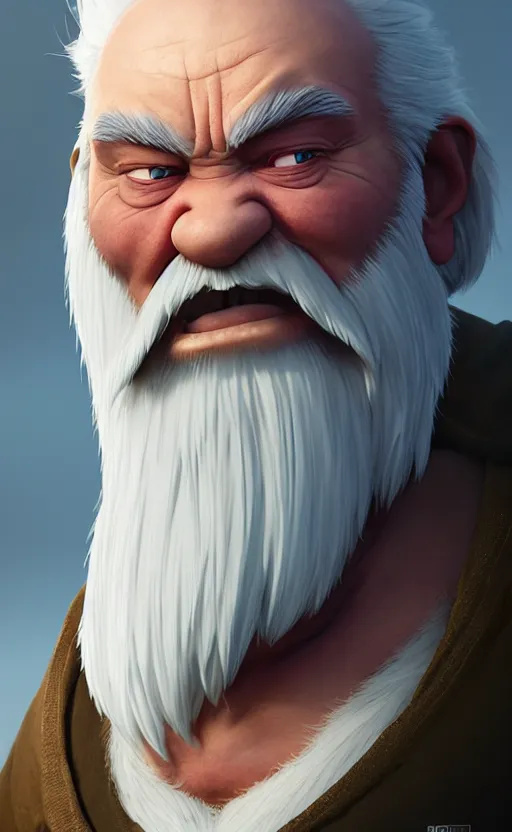 Prompt: dwarf with white hair, dark red eyes, long beard, pale white skin, full body character portrait,, octane render, unreal engine, studio lighting, photorealistic, digital art by studio ghibli and greg rutkowski