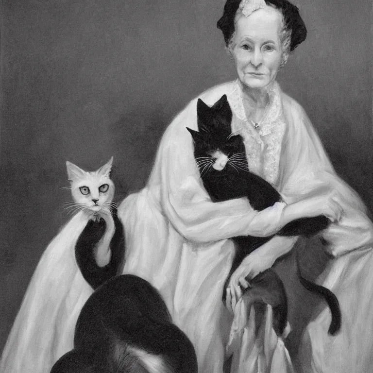 Prompt: Elegant portrait of the old cat lady.