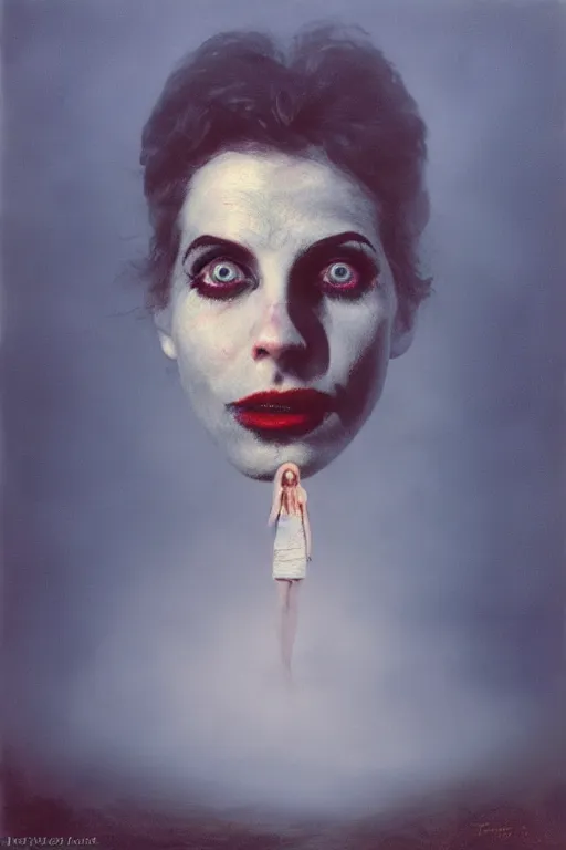 Prompt: fantasy girl's face in the fog, by Frank Zappa, Gottfried Helnwein, Isaac Levitan