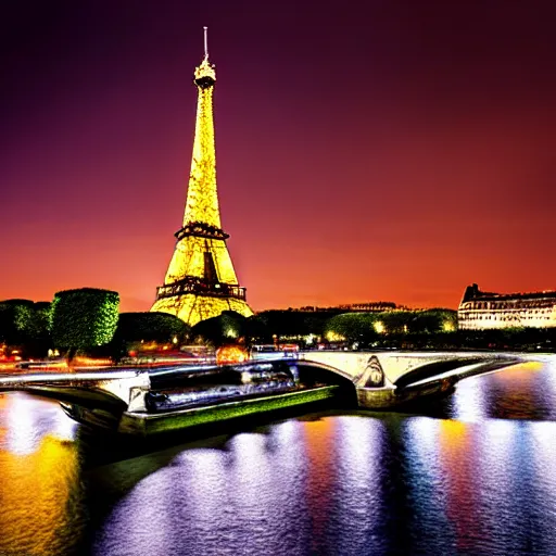 Image similar to award winning photo of paris at night, realistic photo