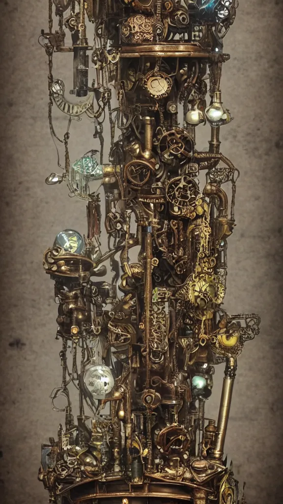 Prompt: steampunk water bong placed in the center of abandoned post Apocalyptic fututre cyberpunk city, cannabis, ornate, intricate, emitting light ornaments, glowing gems, artstation