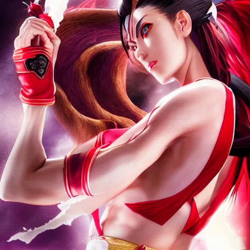 Image similar to Epic and beautiful Movie poster of Mai Shiranui from King of Fighters, studio photography, cinematic lighting, photorealism, highly detailed and intricate, HDR 8k