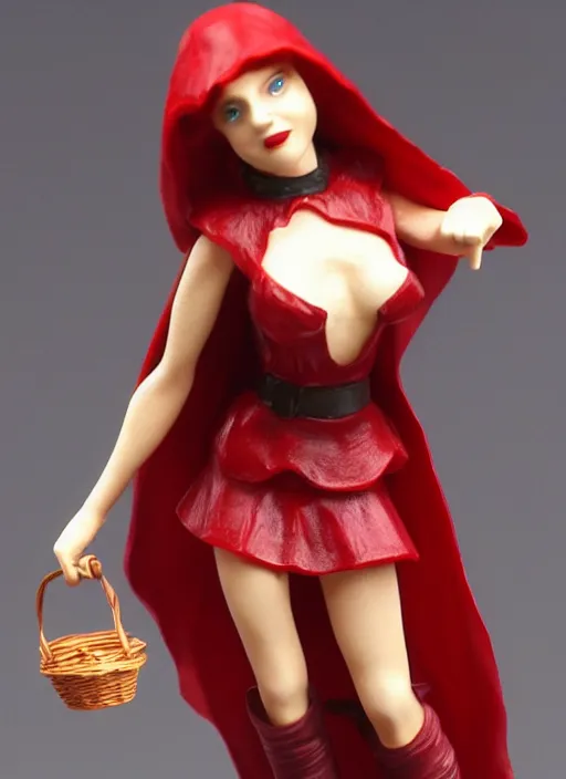 Prompt: Image on the store website, eBay, 80mm Resin figure of a woman as little red hood ,holding a basket under her left arm.