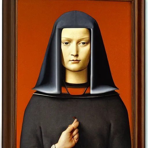 Image similar to a portrait of a female android by antonello da messina