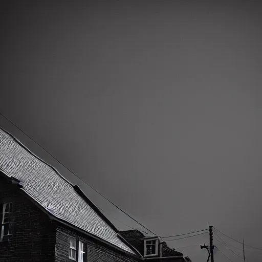 Prompt: a photo of shadowy figure on a roof, black and white, long exposure, motion blur, 35mm