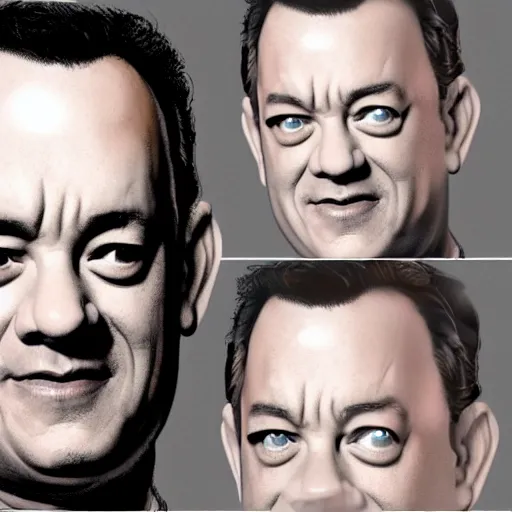 Image similar to Tom Hanks with huge adorable eyes, realistic digital art, trending on artstation