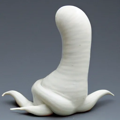 Prompt: a statue of a slug made of porcelain