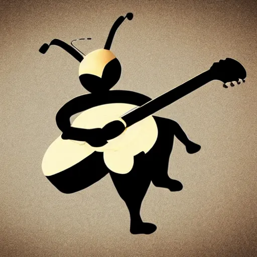 Image similar to 3d bee made of metal, shiny, playing guitar onstage