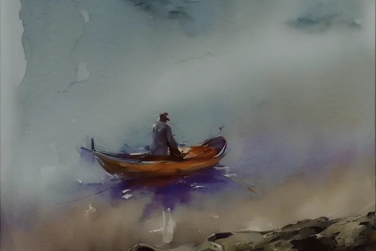 Prompt: small centered on watercolor paper, paint brush strokes, abstract watercolor painting of foggy dawn, wild nature, culture, cinematic light, national romanticism by hans dahl, by jesper ejsing, by anders zorn, by greg rutkowski, by greg manchess, by tyler edlin