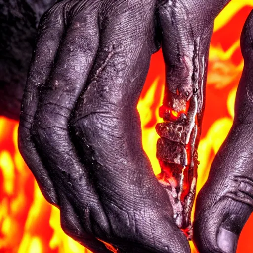 Prompt: close up of a portrait of a hand gripping a sword coming out of lava like the lady of the lake, ultra realistic, 4 k